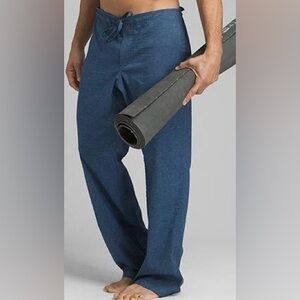 prAna Sutra Hemp Blend Drawstring Pants in Blue Size Large
